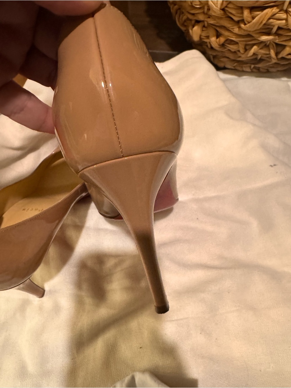 Christian Louboutin Nude Patent Stiletto Pumps with Signature Red Soles - Picture 6 of 11